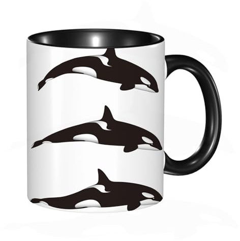 EKLMPS Becher aus Keramik, Ideal als Geschenk, Hochwertiger Aufdruck, Tasse mit Motiv, Tee Becher, Coffee Cup, 330ml,Ein Orca (oder Killerwal) in drei verschiedenen Positionen, isoliert auf weiß.
