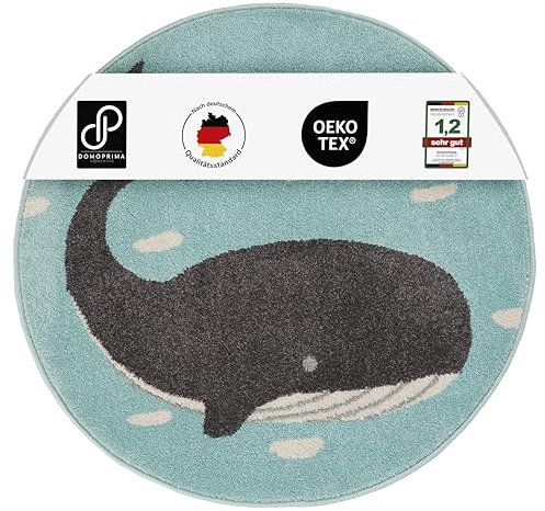 DOMOPRIMA Kinderteppich Wal Ø 80 cm, OEKOTEX Zertifiziert perfekt für Kinderzimmer oder Spielzimmer, sehr hochwertig verarbeitet, pflegeleicht & allergikerfreundlich (Wal)