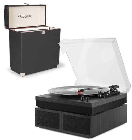 Fenton RP165B Modern Record Player with Speaker, Bluetooth, Vinyl Case Included, 100W, 33/45/78 RPM, Black/Grey Turntable Set Ideal for Vinyl Enthusiasts