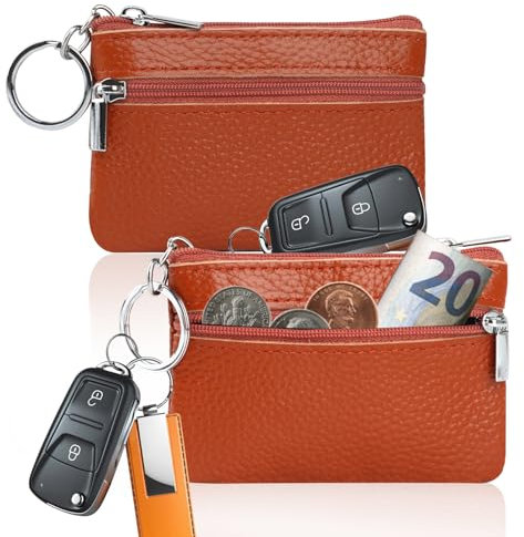 2 Stück schlüsselmäppchen Damen, Schlüsseltasche Mini Geldbörse Damen Schlüsseletui Aus Pu Leder Autoschlüssel Tasche Schlüssel Tasche Schlüsselanhänger Tasche Kleine Schlüsselmäppchen Herren-Braun