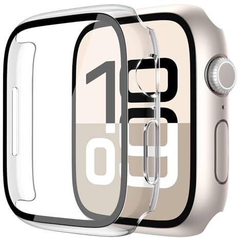 Misxi 2 Piezas Funda Protectora de PC con Protector Pantalla de Vidrio Templado para Apple Watch Series 10 46mm, Ultrafino Cubierta de Protección para iWatch, 1 Starlight + 1 Transparente
