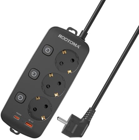 Steckdosenleiste überspannungsschutz 20W Schnellladegerät PD3.0/QC3.0 USB Mehrfachsteckdose Einzeln Schaltbar 3-Fach mit 1,6M Kabel Mehrfachsteckdose Schwarz mit USB Steckdosenleiste Wandmontage