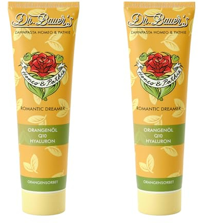 Dr. Bauer's Homeo & Pathie Zahnpasta Romantic Dreamer, 90 ml (1er Pack) | Vegan, Homöopathisch, mit Hyaluron, Q10, Vitamin B12 & Orangenöl, Fruchtiger Orangengeschmack