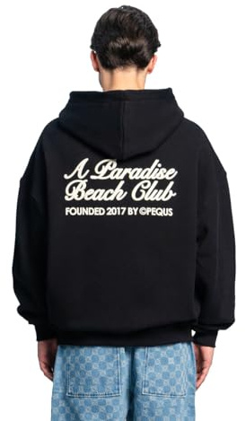 Pequs Herren Zip Hoodie A Paradise Beach Club Back Logo Black