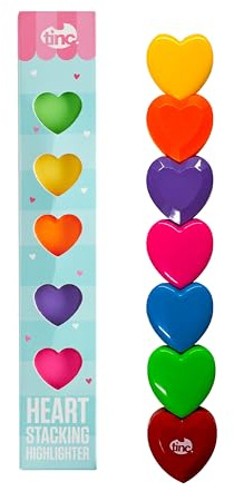 Tinc - Stapelbare Herz Textmarker - Turm aus 6 Modulierbaren Markern in Lebendigen Farben - Verspieltes Schreibwaren-Accessoire für Schule und Büro - Kawaii Design - Mehrfarbig - 6er Set