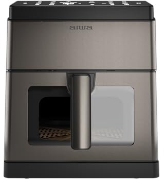 Aiwa AFR-8000 Kumadai Freidora de Aire 8 L, 1800 W, Control Digital, 12 Programas, Autolimpieza, Ventana Visible, Doble Calentamiento, Acero Inoxidable/Plástico, Color Metal