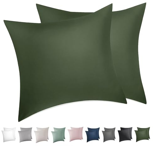 BEDSURE Kissenbezug 40x40 2er Set - 100% Baumwolle Kopfkissenbezug Olivgrün | Kopfkissenbezug 40 x 40 mit Reißverschluss, Kissenhülle Weich Sicher Atmungsaktiv, Hautfreundlicher Komfort, OEKO-TEX Cert.