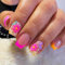 GlamRays 24 Pcs 5D Embossed Colourful Flower Stickers Short Square Fake Nails with Daisy Design Pink Orange French Tips