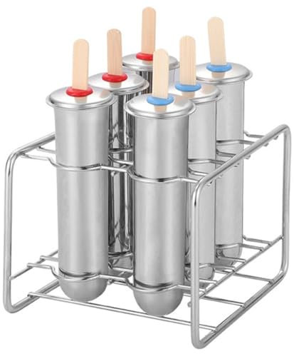 HiyyFloy Eisformen Aus Metall, 6er-Set, Runder Kopf, Edelstahl-EIS Stiel, Halter, Schnell Gefrierende Eismaschinen