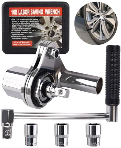 Boltigen Drehmoment-Multiplikatorschlüssel-Set, 1,27 cm (1/2 Zoll) Antrieb, 1:16 Verhältnis, robustes Radmutter-Entferner-Werkzeug mit 17 mm, 19 mm, 21 mm Stecknüssen und Koffer für LKW