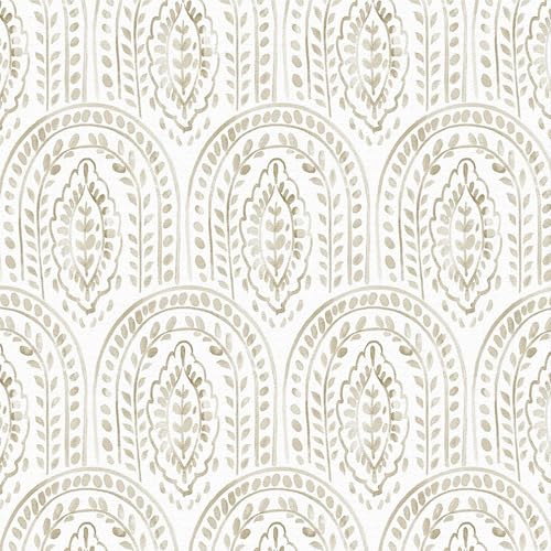 ANLIKY-Pro Selbstklebende Boho-Tapete, neutral, abziehbar, 44X300CM beige-weiß, nahtlos, abnehmbar, dekorative Folie für Wandtattoos
