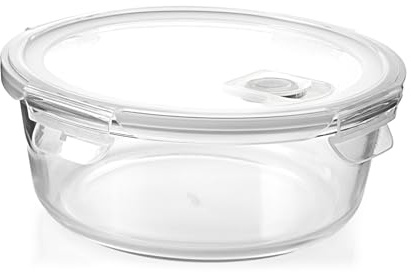 H&H Contenitore In Vetro Tondo Con Coperchio E Valvola – 1300 Ml – Diametro 20 Cm – Per Forno, Microonde, Lavastoviglie – Con Guarnizione In Silicone Ermetica