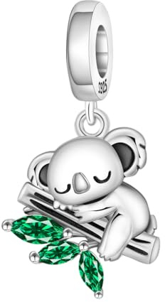 Schlafender Koala im Baum Grüner Zirkon Anhänger Charm, Charm für Armband, Kompatibel mit Pandora Armband Halskette