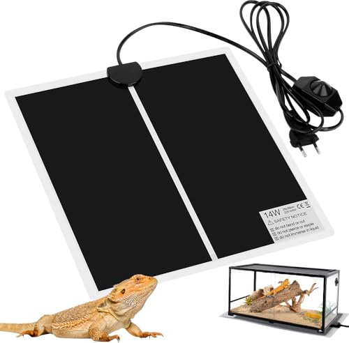 IWILCS Reptil Heizmatten, 14W Terrarium Heizmatte, 28X28CM Heizmatte Terrarium, Reptile Wärmekissen, für Reptilien, Schildkröte, Schlangen, Eidechse, Gecko, Spinne