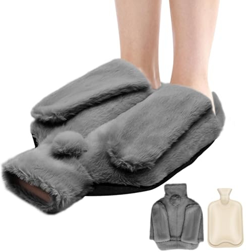 JNUYISW Fußwärmer Ohne Strom, 2 in 1 Fußwärmflasche für Damen Herren Erwachsene 2L Groß Wärmflasche Füße Waschbar Super Weich und Warm Fußwärmer Pads für die Kalte Füße im Winter 37x30cm (Grau)
