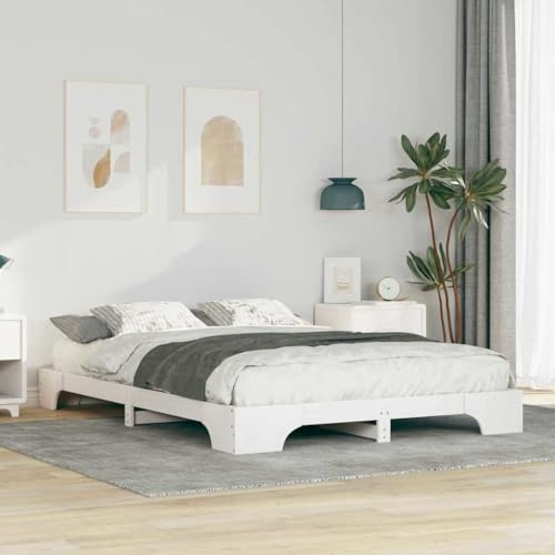 Massbinet Bodenbettgestell Massivholzbett mit Lattenrost Holzbett Natur Holz Bett Bettgestell Hochwertiges Einzelbett Futonbett Weiß 140 x 220 cm Massivholz Kiefer