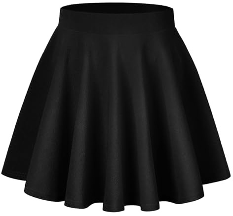 TRIWORKS Women's Basic Mini A-Line Skater Skirt with Shorts Black