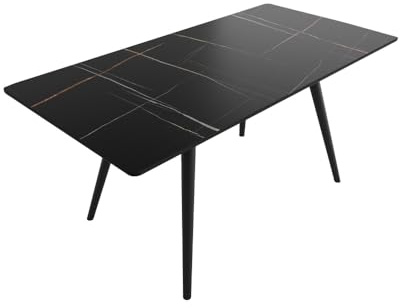 Magnolia Home Esstisch 160x80cm Schwarze Keramikplatte Schwarze konische Tischbeine