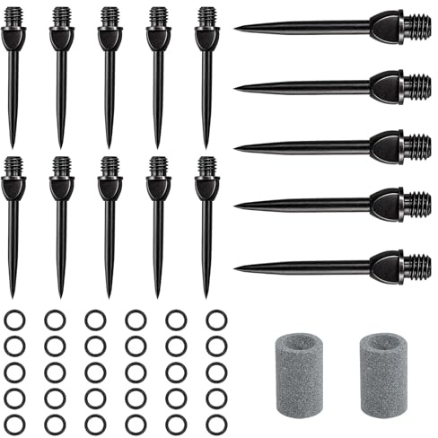 Nujvnuj 15 Stück Steel Dartpfeile Spitzen Mit 30 Gummiringen Und 2 Dartspitzen Spitzer Metall Steeldartspitzen Für Umrüstung Von Softdart Auf Steel Dart Ideal Für Training Und Turnier