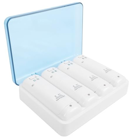Sxhlseller 4 in 1 Remote Charger ForWii, Charging Station with 4 Pack 2800mAh Rechargeable Battery, Plugs,USB Cable for WiiWii U Remote Controller (Black White) (White)