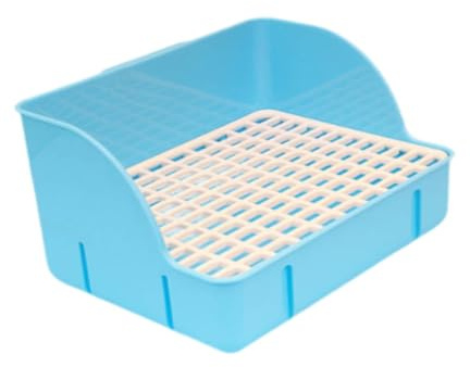 Fzaqwen Eck Katzentoilette für Kaninchen, Ratten, Chinchillas, Hamster Und Frettchen – mit Spritzfreiem Netzboden, Blau