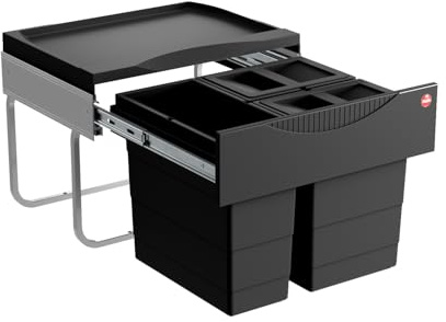 Hailo Abfallsammler | Abfalleimer 3fach mit 29 Liter Gesamtvolumen | ab 50cm Unterschrankbreite montierbar (Schwarz)