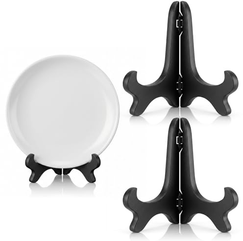 Matwsec Small Plate Holder for Display 2 Pack Decorative Plate Display Stands, Picture Holder Stand for Photos Cookbooks, Table Easel Stand for Home Decor Black