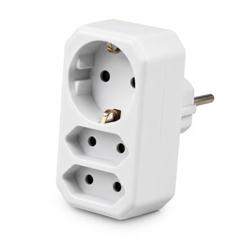 TAKUZA 3fach Steckdosenadapter ohne Kabel, Mehrfachstecker für Zuhause | Mehrfachstecker für Steckdose mit 1 Schuko und 2 Eurostecker, 3500W Verteilersteckdose, 3er Steckdose für Büro, Weiß