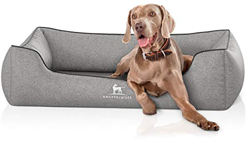 Knuffelwuff Orthopädisches Hundebett Amelie aus Velours mit Handwebcharakter XXL 120 x 85cm Grau - abnehmbarer Bezug - waschbar - für große, mittelgroße und kleine Hunde