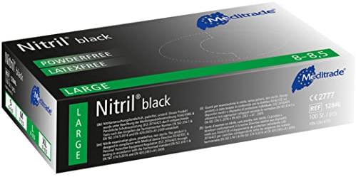 Meditrade Nitril® Black Nitrile Examination Gloves - Powder-Free, Latex-Free, Multi Use Protective Exam Gloves - Size Large - Black - 100pcs