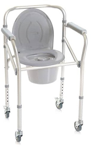 Stuhl Bequemer WC – 4 Funktionen in 1 faltbar – 4 Lenkrollen mit Bremse