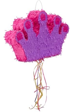Relaxdays Pinata Krone, zum Aufhängen, Kinder, Mädchen, Geburtstag, zum Befüllen, Piñata, HBT 31 x 49 x 10 cm, lila-pink