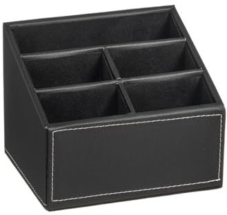 DAMDAM GO Portamandos Polipiel 5 Dept, Organizador Para Mandos, Escritorio de Oficina, Caja de Almacenamiento Para Bolígrafo, Libro, Teléfono - Negro