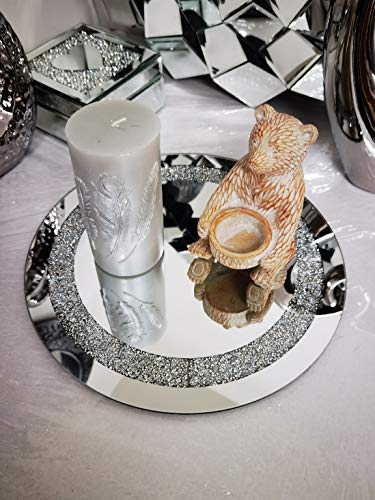 Round Diamante Mirrored Crystal Candle Plate Candle Holder Loose Jewel Candle Holder an Elegant Addition to Your Home- Best Gift (30CM DIAMETER)