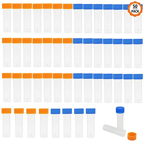 Dadabig Kunststoff Kryoröhrchen 50 Stück 5ml Kryoröhrchen-Reagenzglas mit Kappe Reagenzglas Probe Plastikröhrchen Transparent Klar Röhrchen mit Abgestuften und Schraubverschluss für Labor