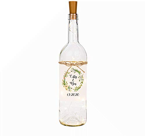 Manufaktur Liebevoll Flaschenlicht Geldgeschenk Hochzeit Hochzeitsgeschenke für Brautpaar Led Leuchtflasche personalisiert Name Datum Hochzeitsdeko Flasche Kleinigkeit Floral Boho