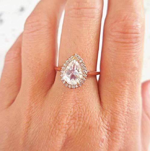 Finemall Plated with 18K Rose Gold Rose Gold European and American pear Shaped Zircon Ring Cut 4 Carat Cubic Zirconia CZ Engagement Wedding Ring for Women Size 6-10 US 7