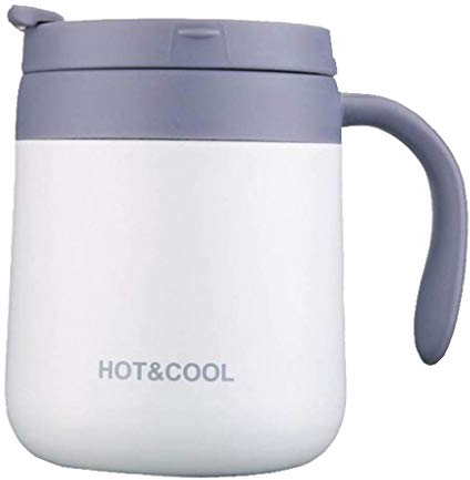 Gteller Tazza da caffè in acciaio inox, a doppia parete, isolata, con coperchio e manico, per mantenere le bevande calde e fredde (bianco)