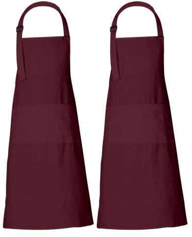 RAJRANG Baumwollschürze Packung mit 2 Schürzen, waschbarer Kochschürze mit Tasche, Latzschürze und verstellbarer Küchenschürze für Männer und Frauen 69 x 89 cm Tawny Port Maroon