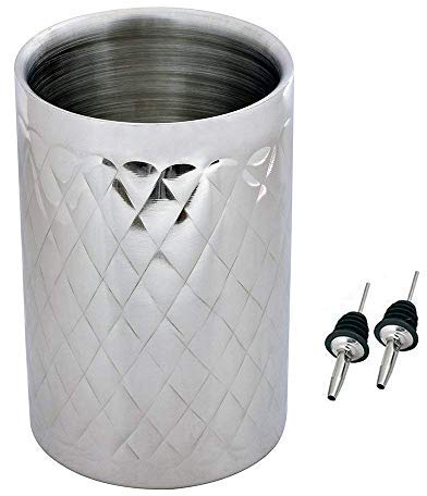 Kosma Stainless Steel Double Wall Wine Cooler | Bottle Holder | Champagne Cooler | Wine Accessory | Wine Chiller | Insulated Wine Bottle Cooler with 2Pc Spirit Speed Pourers - 12 x 20 cm