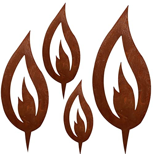 Rostikal 10 er Set Rost Deko Flamme Edelrost 13 cm groß Rostige Weihnachtsdeko Kerze Advent Kerzenflamme zum stecken Rostoptik