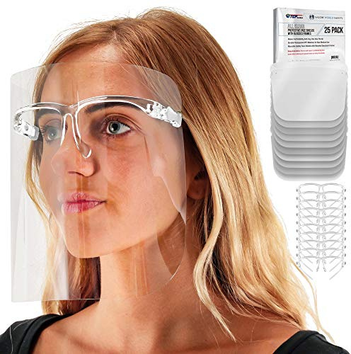 Salon World Safety Face Shields with Clear Glasses Frames (Pack of 25)