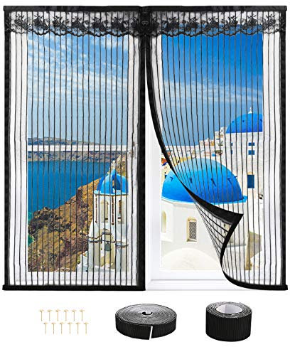 VINFUTUR 120x120cm Mosquitera Ventana Magnética Kit, Cortina Mosquitera Ventana Cortina Antimosquitos Imán+Cinta Adhesiva para Exterior Jardín Balcón Salón Casa Tienda
