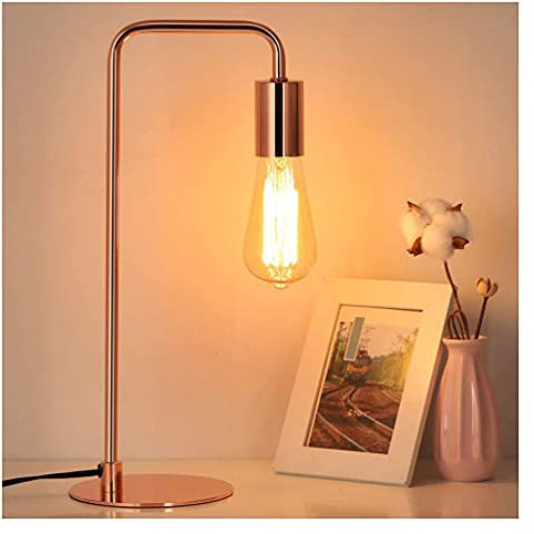 Industrial Table Lamps, Edison Table Lamp, E26 Desk Lamps, Small Metal Lamp for Reading, Nightstand, Dressers Modern Bedside Lamps for Bedroom, Living Room, Office, Dorm, Guest Room,Rose Gold
