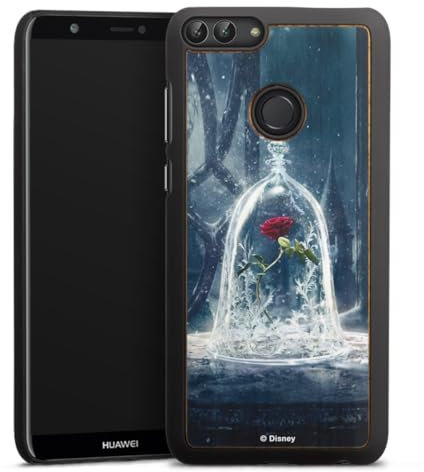 Holz Case kompatibel mit Huawei P smart (2018) Walnuss Handyhülle Echtholz Hülle Die Schöne und das Biest Disney Princess Rose