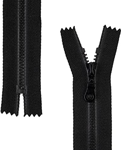 Nicht teilbarer Reißverschluss, 2 Stück, 35 cm Schienenlänge, in Schwarz, #3 RV Größe, 4,5 mm Schienenbreite, 30 mm Bandbreite, Ersatz Reissverschluss Kunststoff, Kunststoffreissverschluss # 3 Grösse