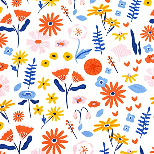 MAGAM-Stoffe Gerda Blumen Kinder Baumwollstoff Oeko-Tex Meterware 50cm (Weiß)