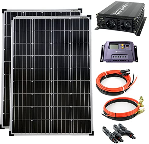 Komplettset 2x100Watt 12Volt 1000mm Spannungswandler 1000W 20A Laderegler gelb Inselanlage