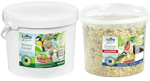 Dehner Natura Wildvogelfutter, Meisenknödel, ohne Netz, 100 Stück (10 kg) & Natura Wildvogelfutter, schalenfreies Streufutter, 3.6 kg