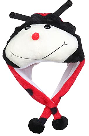JK Home Bonnet Animaux Chapeau Ski Peluche Adulte Enfant Echarpe Capuche Oreilles Déguisement Cosplay Coccinelle